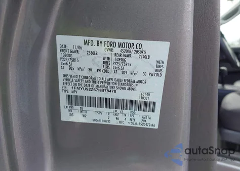 2007 Ford Escape Xls/Xls Manual z USA, uszkodzony, nr VIN 1FMYU92Z67KB78478